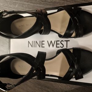 NIB Nine West wedge black "Praline" sandals 7.5M